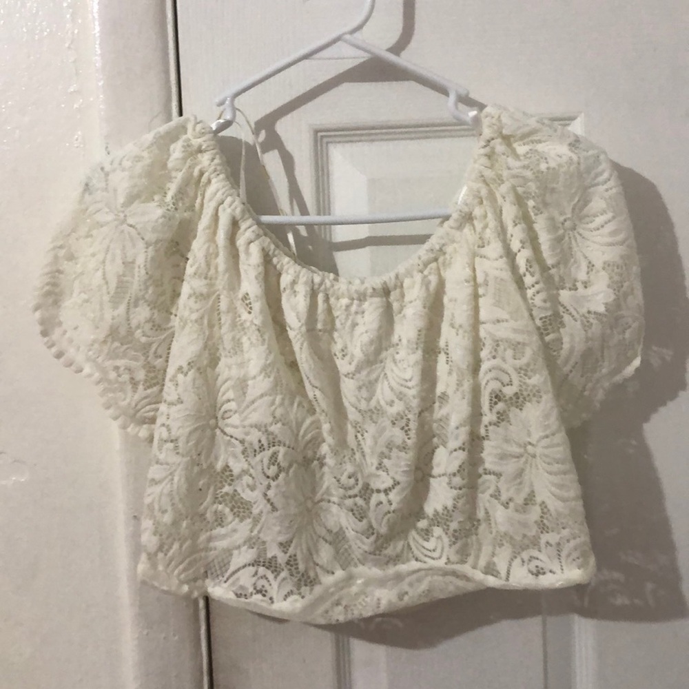 white cropped shirt.